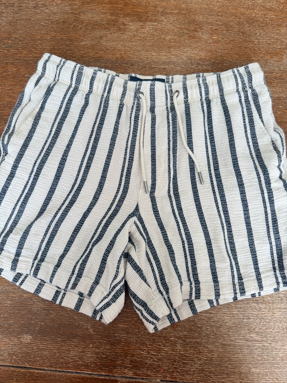 American Eagle Outfitters White & Navy Striped Drawstring Shorts